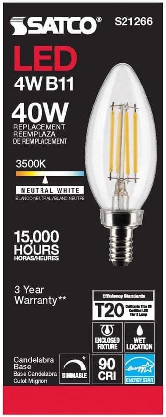 75 Watt Equivalent B11 E12/Candelabra Dimmable 3500K LED Bulb