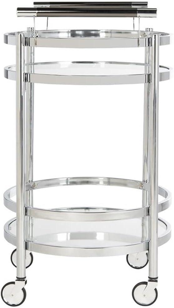 Sienna 2 Tier Round Bar Cart - BCT8001C - Chrome/Glass - Safavieh