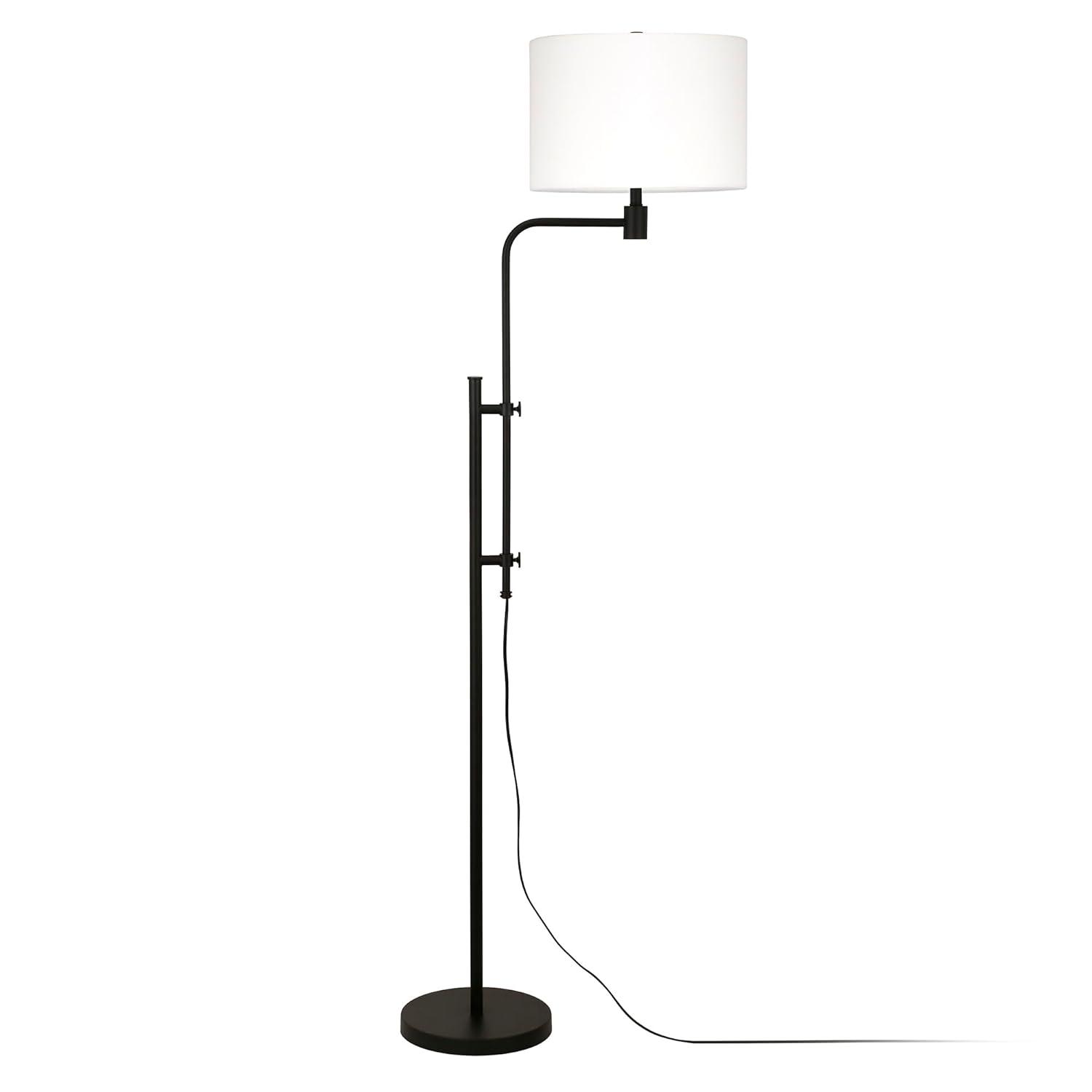 Evelyn&Zoe Polly Height-Adjustable Floor Lamp with Fabric Shade, Brushed Nickel/White