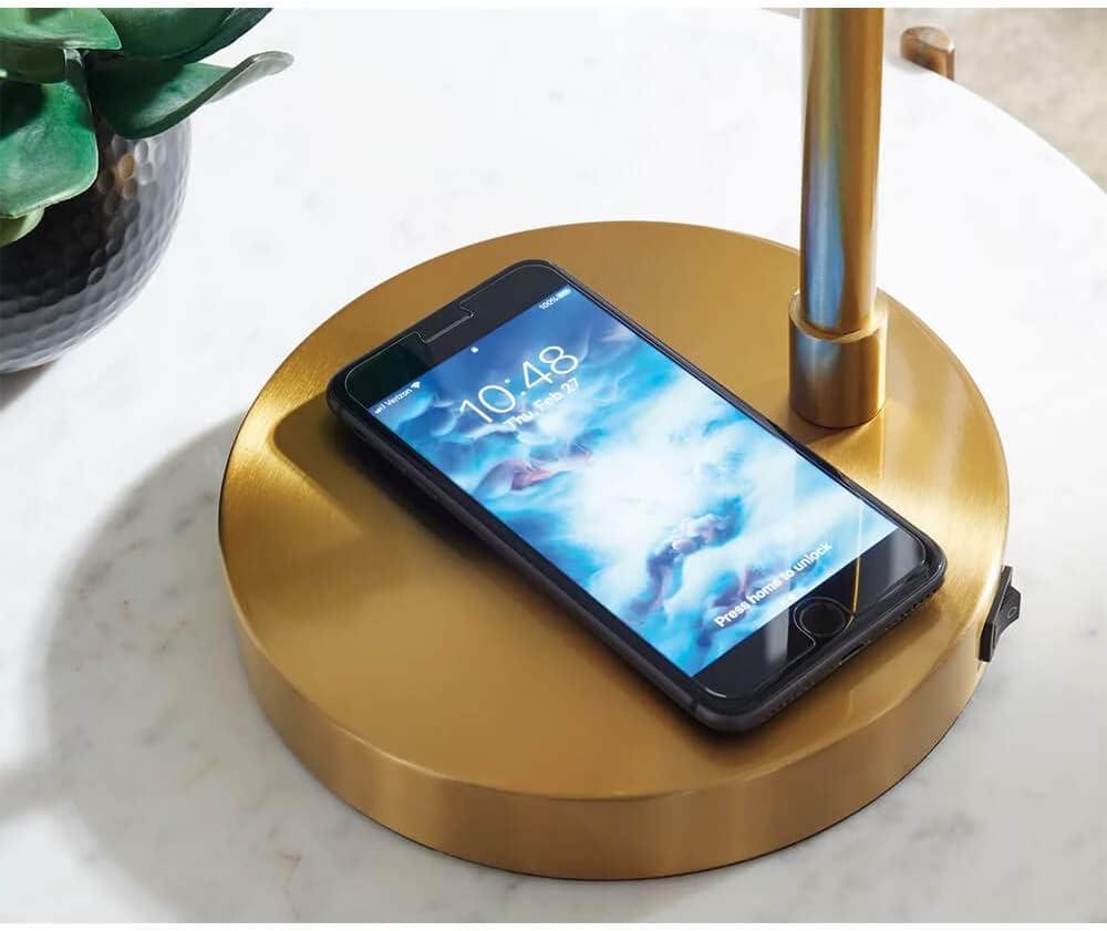 Abanson Desk Lamp Amber/Gold - Signature Design by Ashley: Metallic Finish, USB Port, Wireless Charging