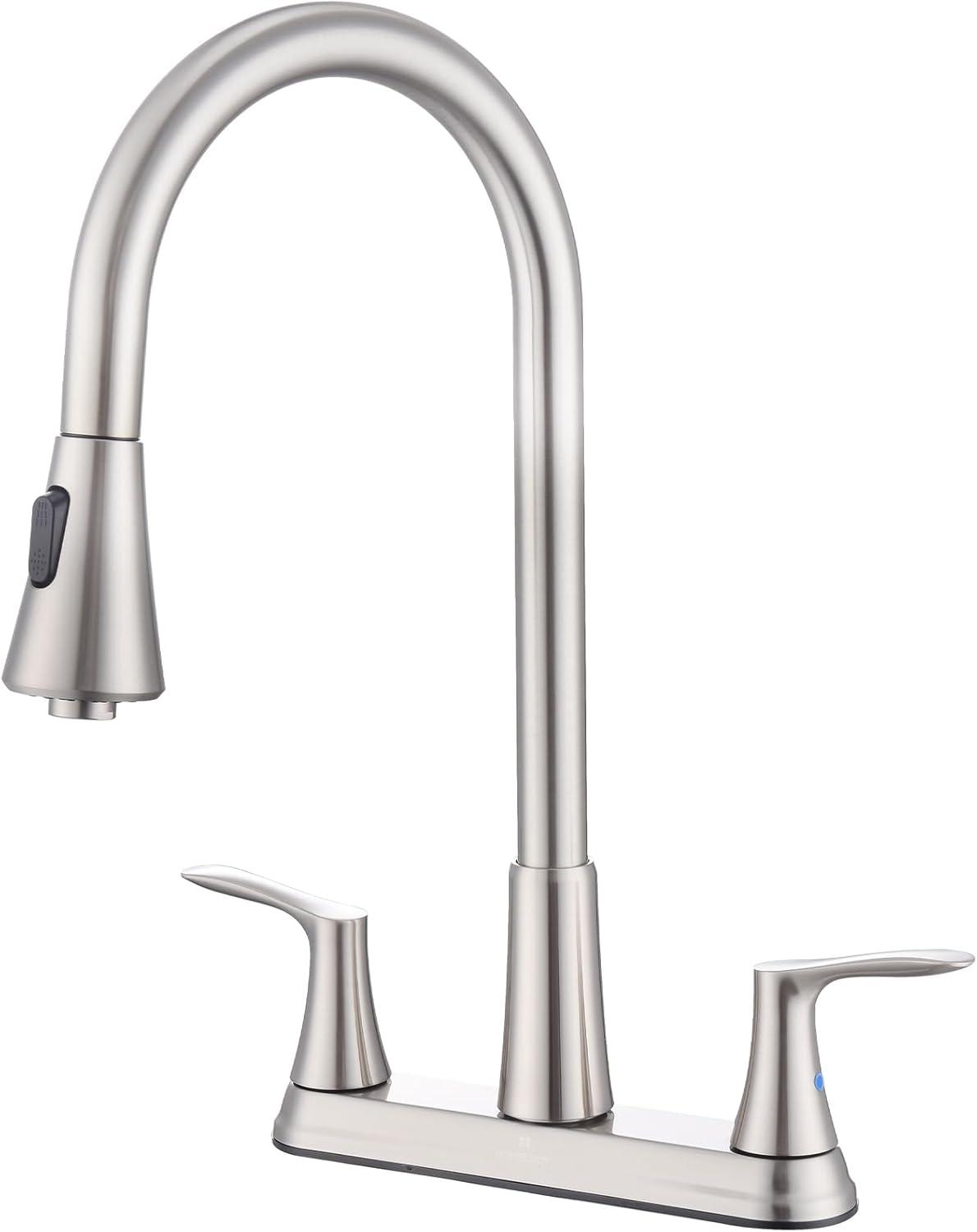 Brushed Nickel Dual Handle Kitchen Faucet with Pull-out Spray