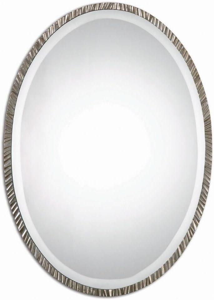 Uttermost Oval Vanity Accent Wall Mirror Modern Polished Nickel Metal Frame 20" Wide for Bathroom Bedroom Living Room Home Office