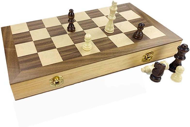 15" Folding Wooden Chess Set with Hand-Carved Pieces