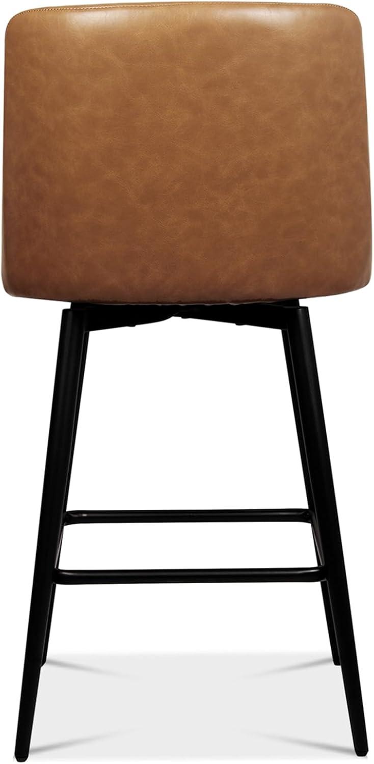 Set of 2 Black Metal Swivel Bar Stools with Faux Leather Upholstery