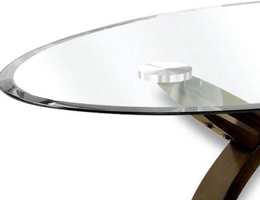 Benjara Oval Glass Top Coffee Table with Cross Oval Base, Brown and Clear