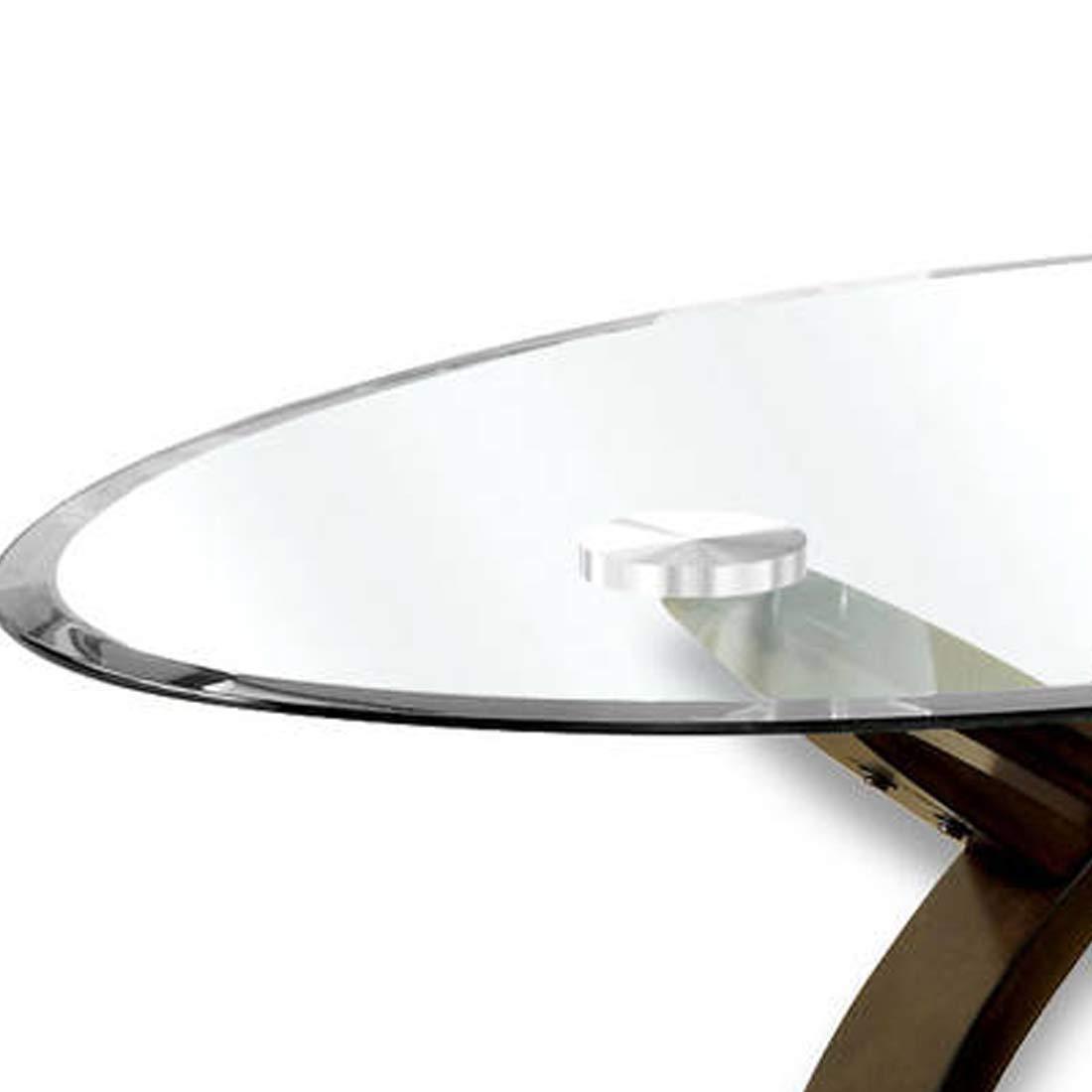 Benjara Oval Glass Top Coffee Table with Cross Oval Base, Brown and Clear
