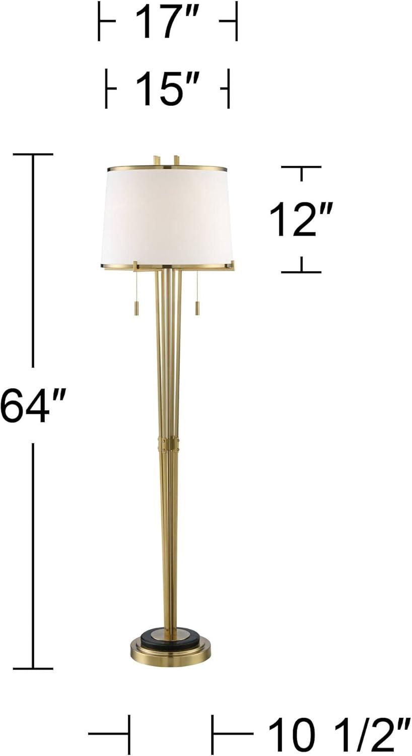 Possini Euro Design Palisade Modern Floor Lamp 64" Tall Satin Brass Metal Trimmed Fabric Tapered Drum Shade for Living Room Bedroom Office House Home