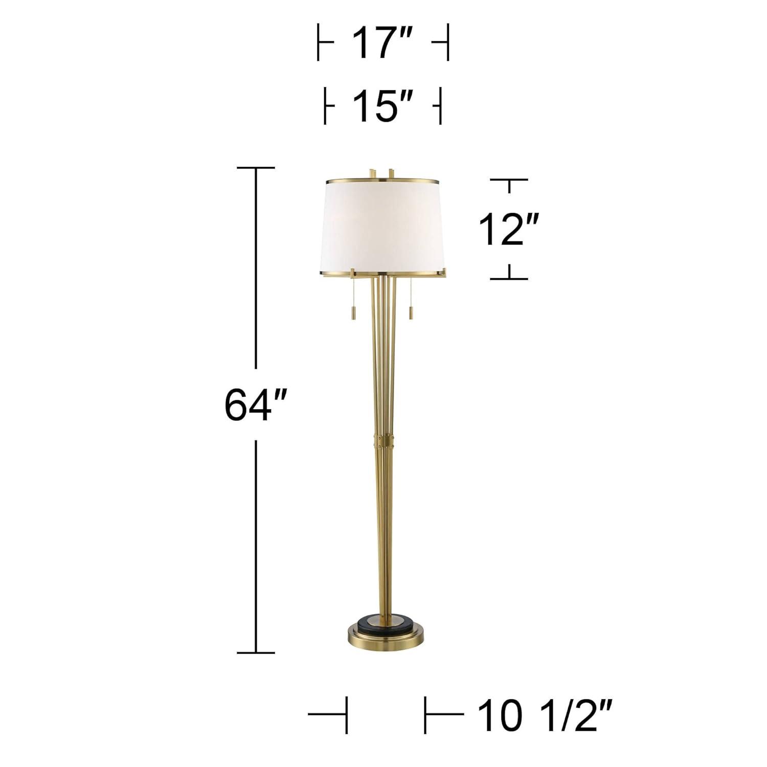 Possini Euro Design Palisade Modern Floor Lamp 64" Tall Satin Brass Metal Trimmed Fabric Tapered Drum Shade for Living Room Bedroom Office House Home