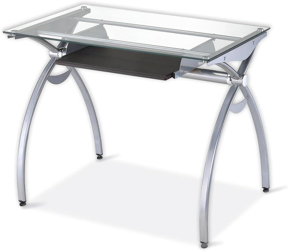 Contempo Clear Glass 43'' Office Desk with Aluminum Legs and Keyboard Tray