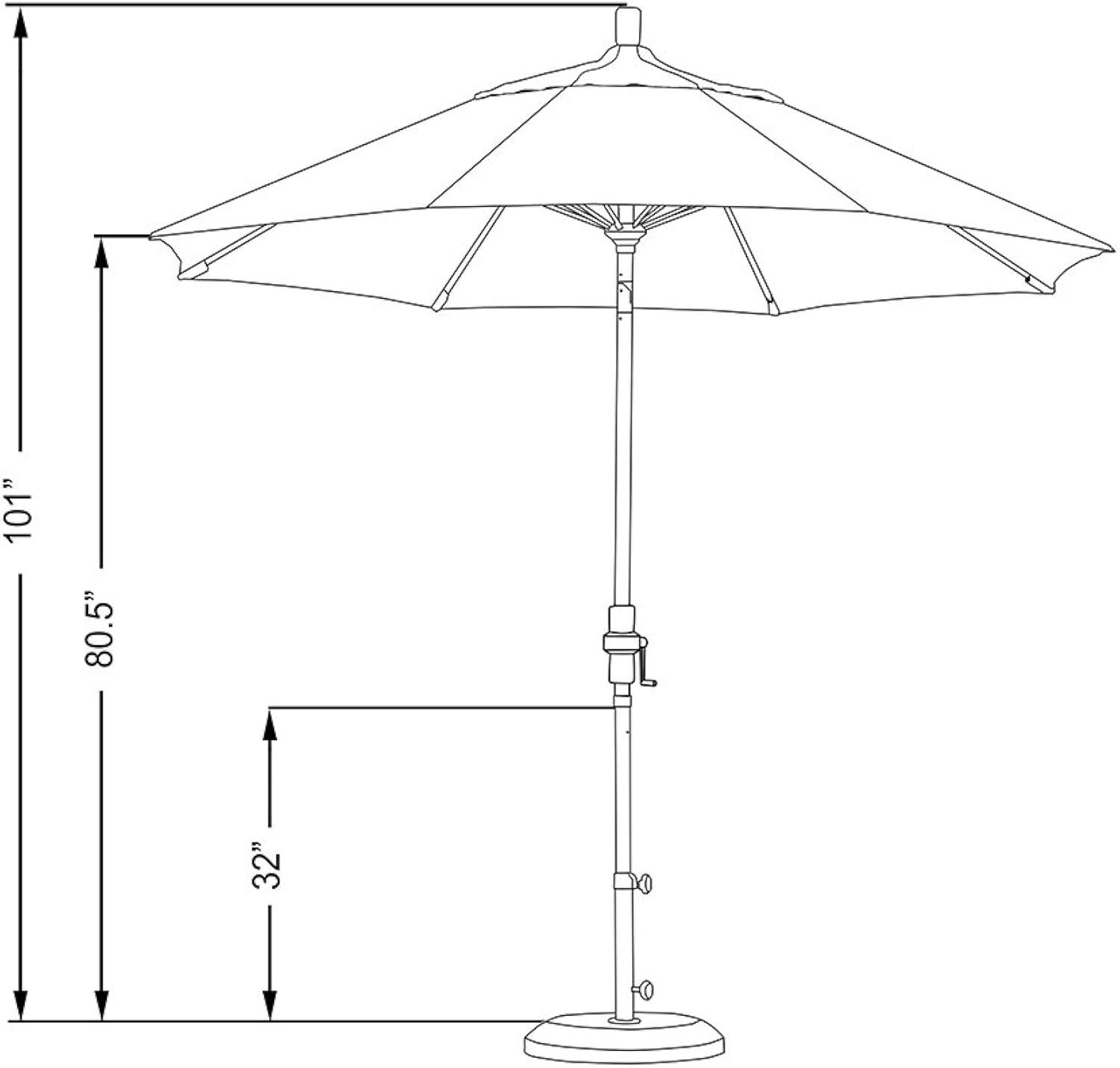 California Umbrella 9 Ft. Octagonal Aluminum Collar Tilt Patio Umbrella W/ Crank Lift & Fiberglass Ribs - Matted White Frame / Olefin Black Canopy