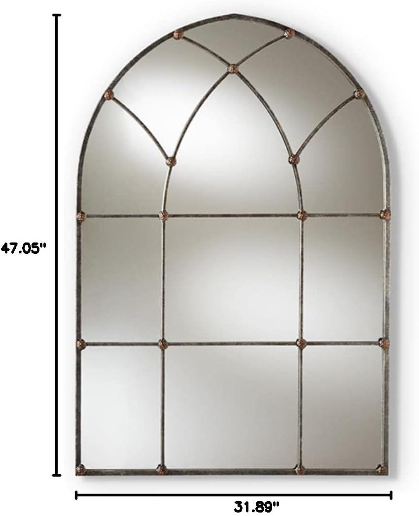 Baxton Studio Tova Vintage Farmhouse Antique Silver Finished Arched Window Accent Wall Mirror