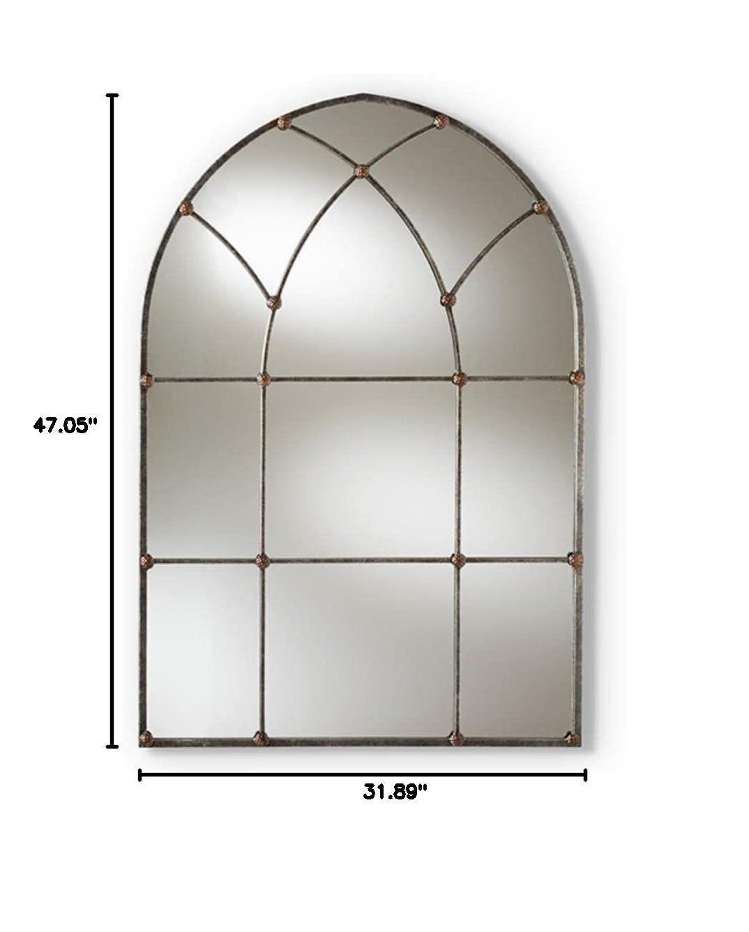 Baxton Studio Tova Vintage Farmhouse Antique Silver Finished Arched Window Accent Wall Mirror