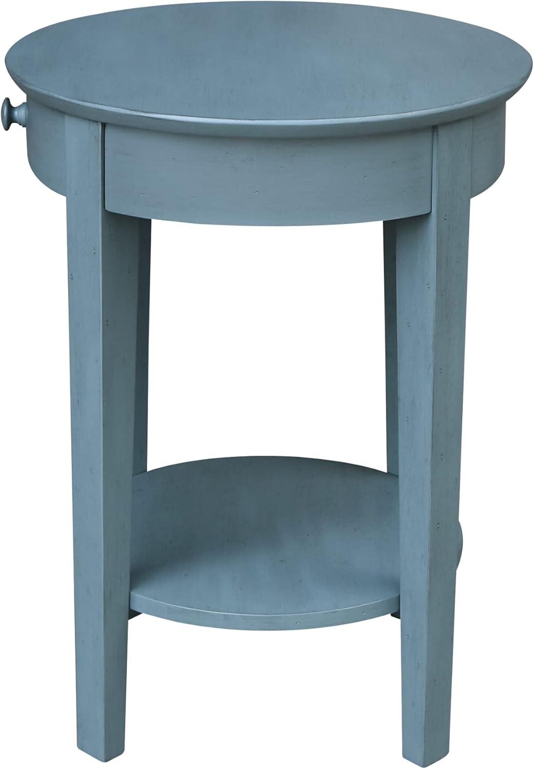 Ocean Blue Round Wooden Accent Table with Storage