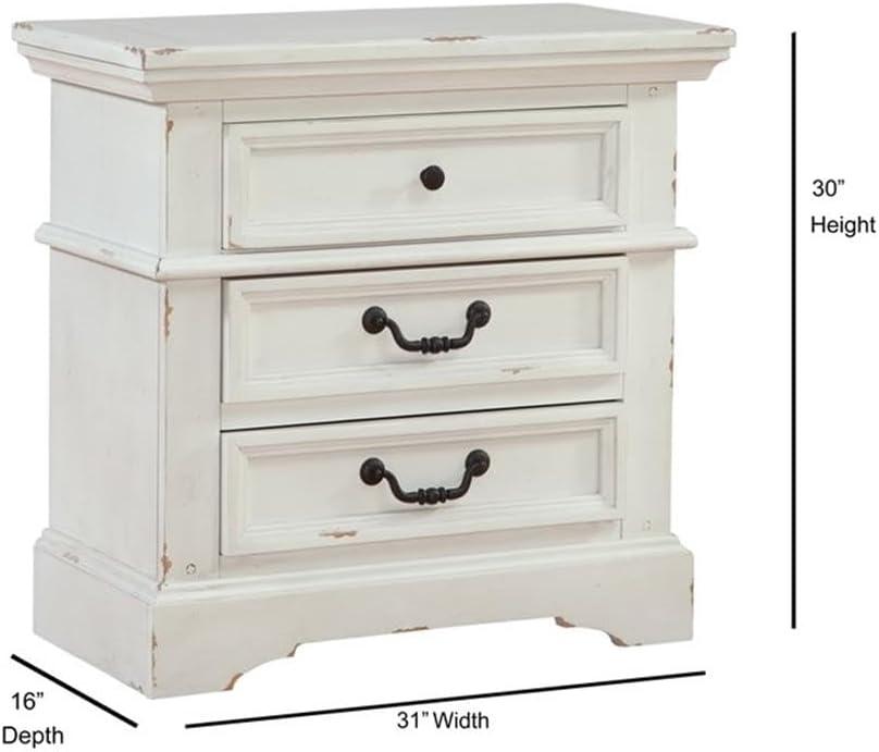 American Woodcrafters Stonebrook 3-Drawer Antique White Wood Nightstand