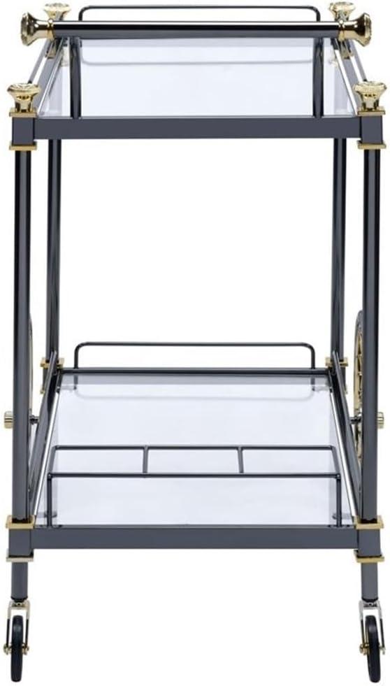 ACME Cyrus Rectangular Glass Top Serving Cart with 2 Shelves in Black and Clear