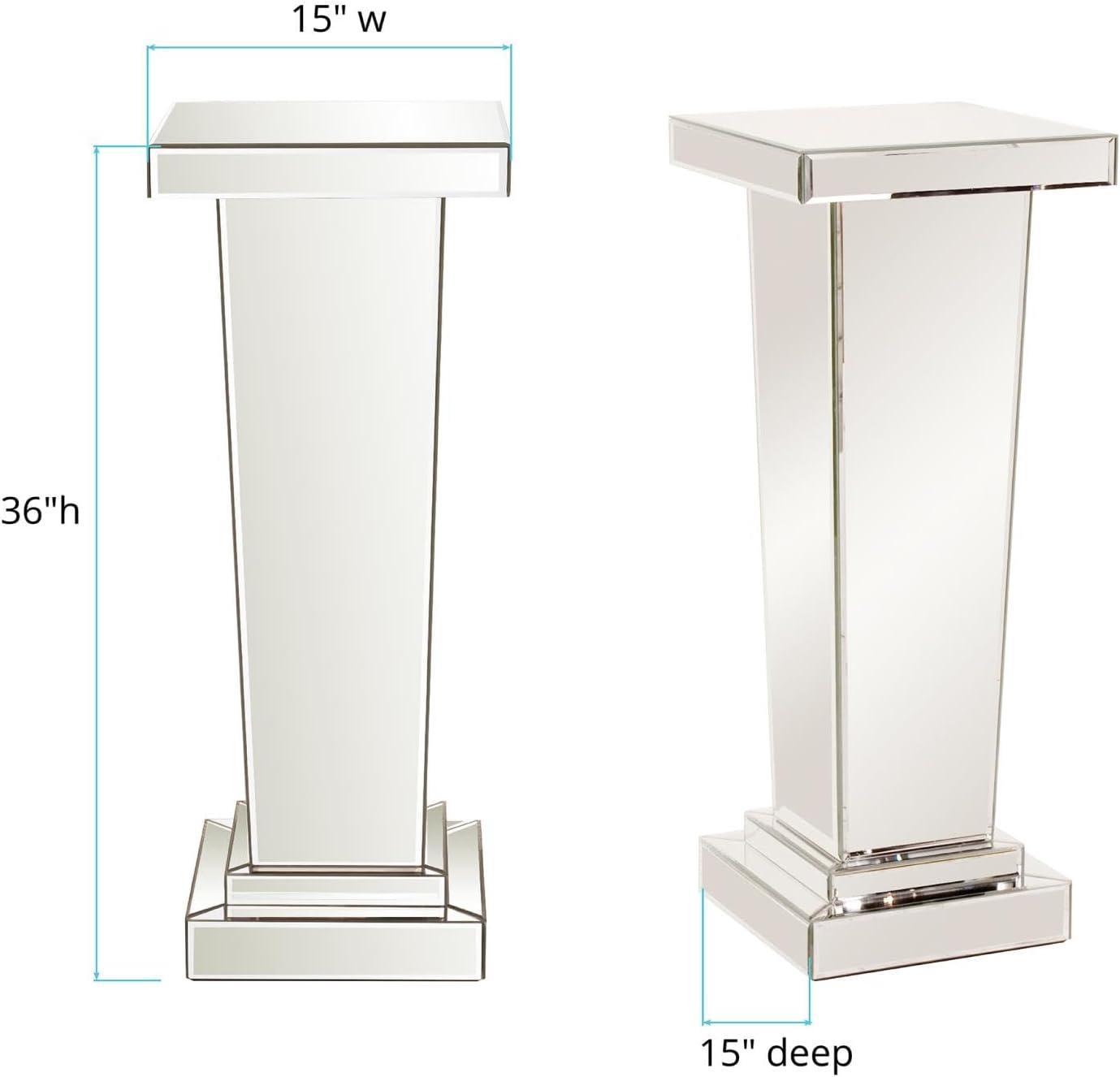 Elegant Beveled Glass & Wood Mirrored Tapered Pedestal, 36 in