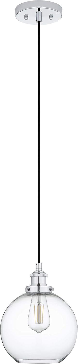 Large Chrome Glass Globe Pendant Light with LED Bulb