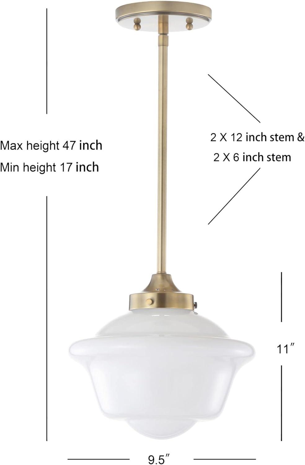 Kurtz 9.5" Brass Gold & White Glass LED Pendant with Adjustable Drop