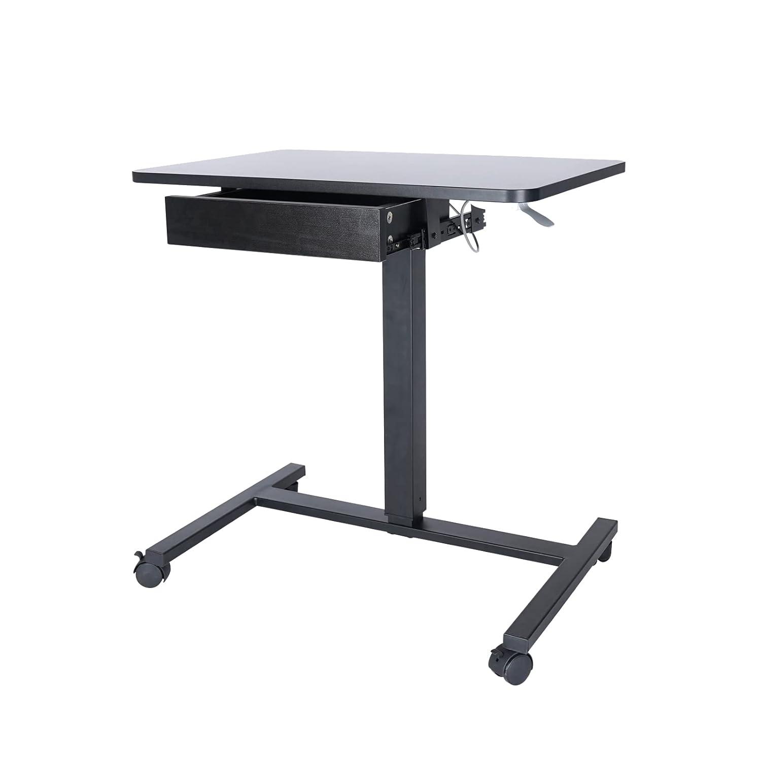 Clatina CLATINA Mobile Laptop Desk Pneumatic Sit to Stand Table Height Adjustable Rolling Cart