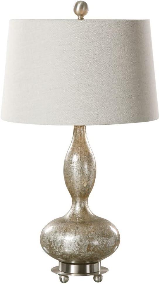 Smoked Mercury Glass Table Lamp Set with Beige Linen Shade