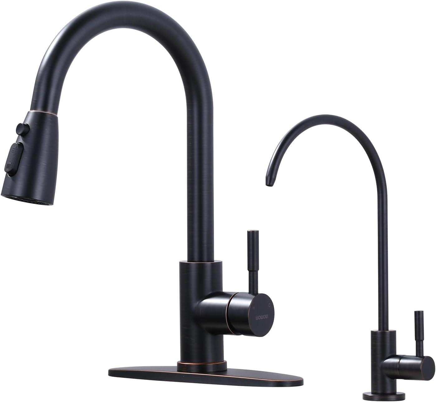 Oil-Rubbed Bronze Stainless Steel Kitchen Faucet with Pull-Out Spray