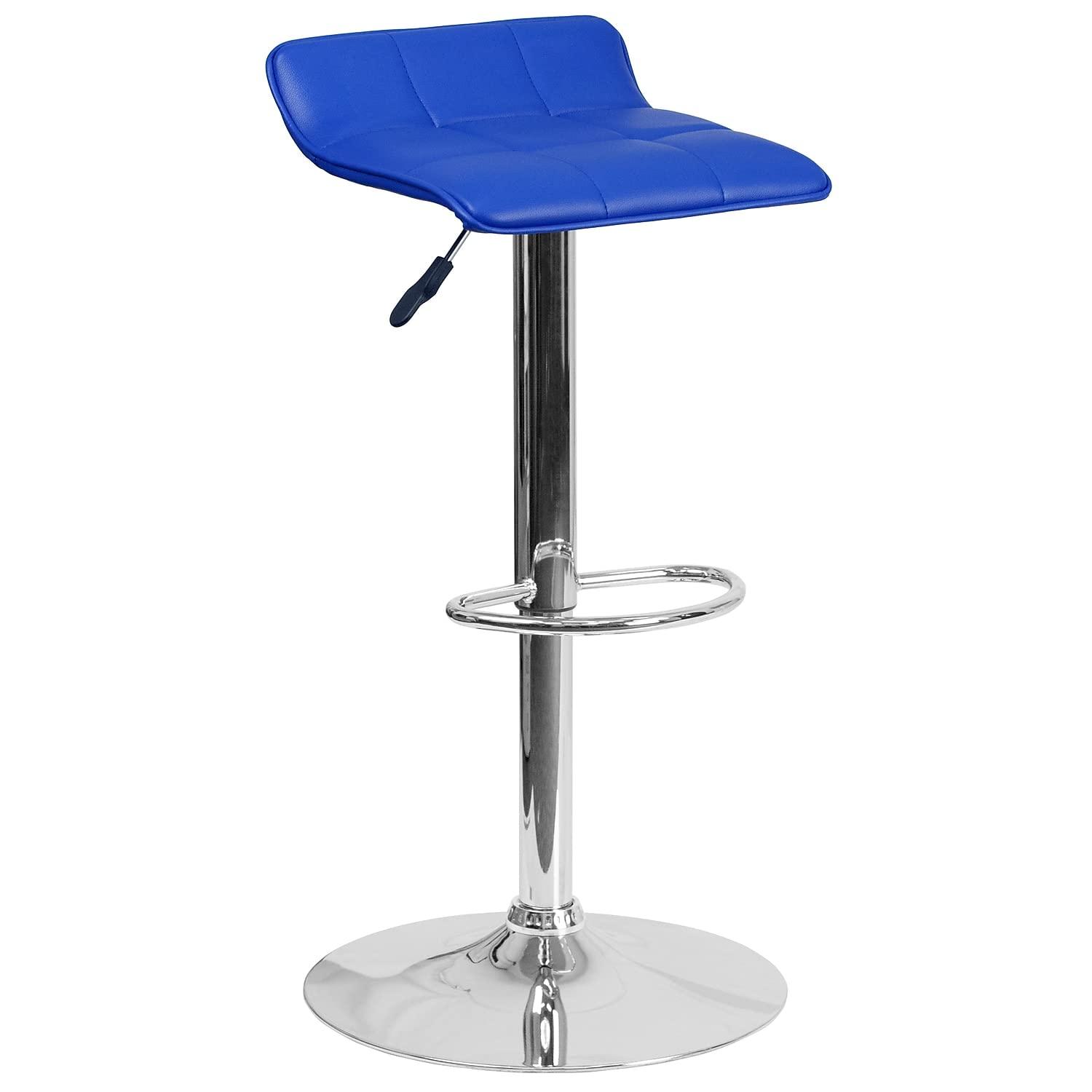 Flash Furniture Contemporary Black Vinyl Adjustable Height Barstool with Quilted Wave Seat and Chrome Base