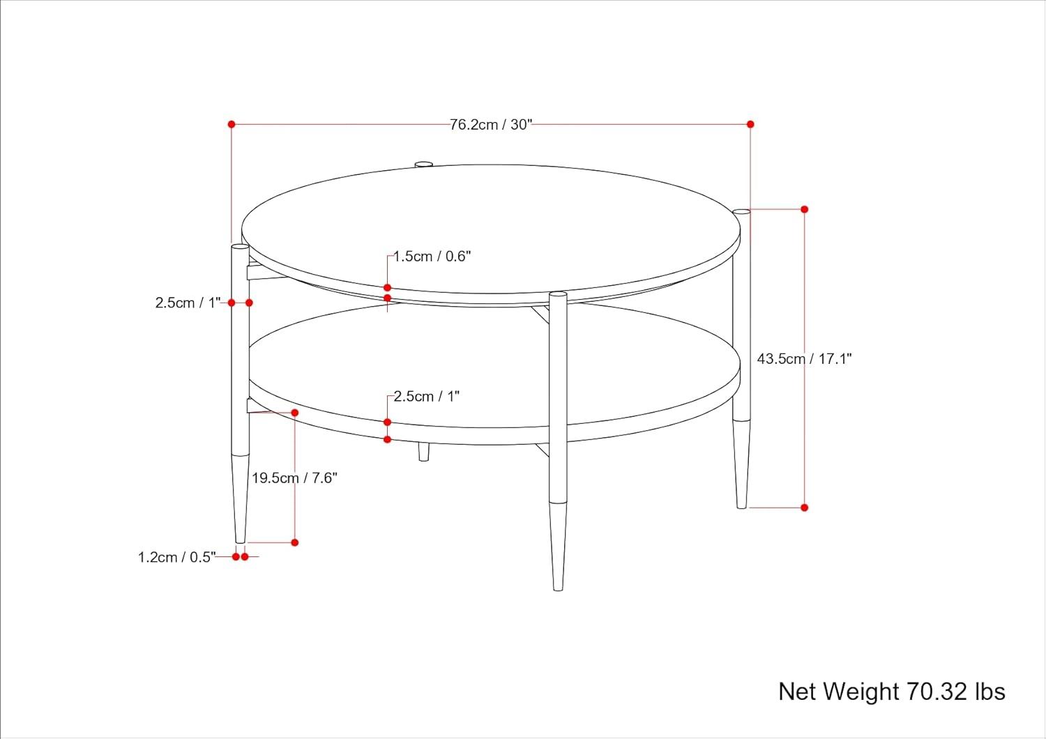 Wagner  30 inch Wide Metal Coffee Table in White/Natural