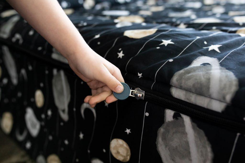 Beddy's Space Theme Durable Zipper Bedding for Kids, Bed in a Bag, Black Sheets and Universe Galaxy Comforter with Stars & Solar System, Includes Pillowcase and Sham, Easy to Make and Wash