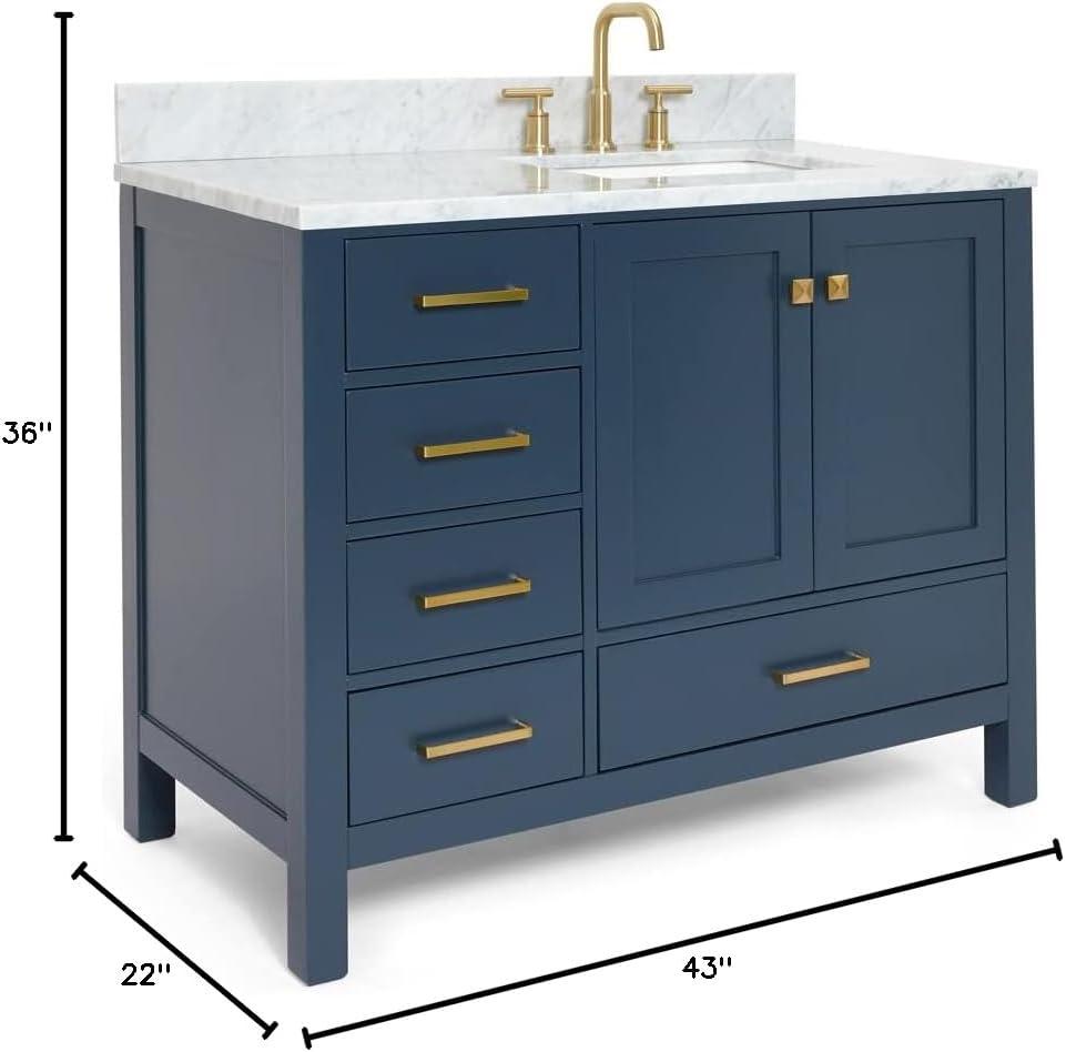 Midnight Blue Freestanding Vanity with Carrara Marble Top