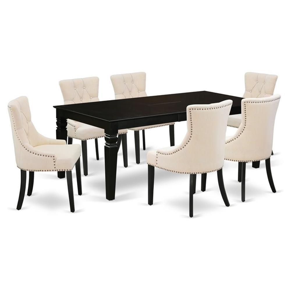 East West Furniture Logan 7-piece Wood Dining Set in Black/Light Beige