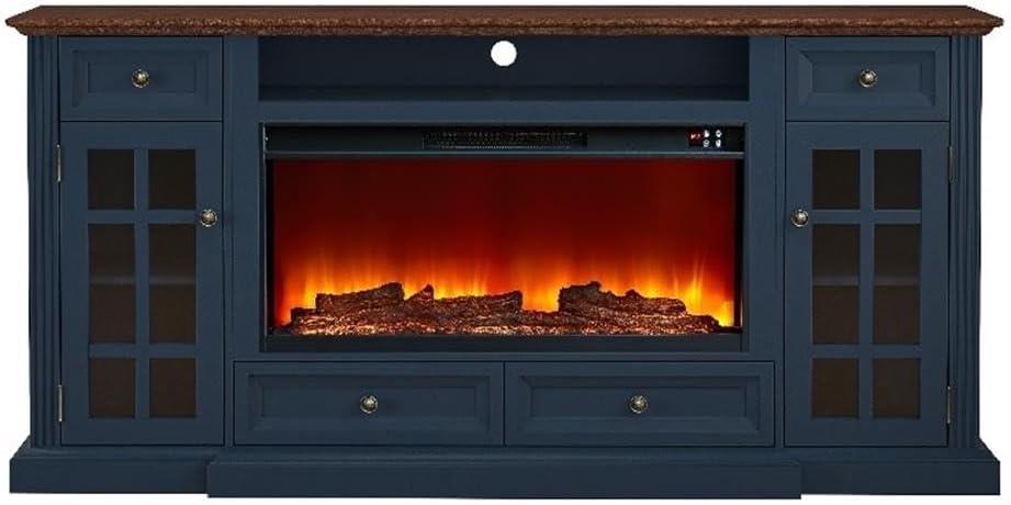 Modern TV Stand with Electric Fireplace - Fits TVs Up to 78 Inches - Navy