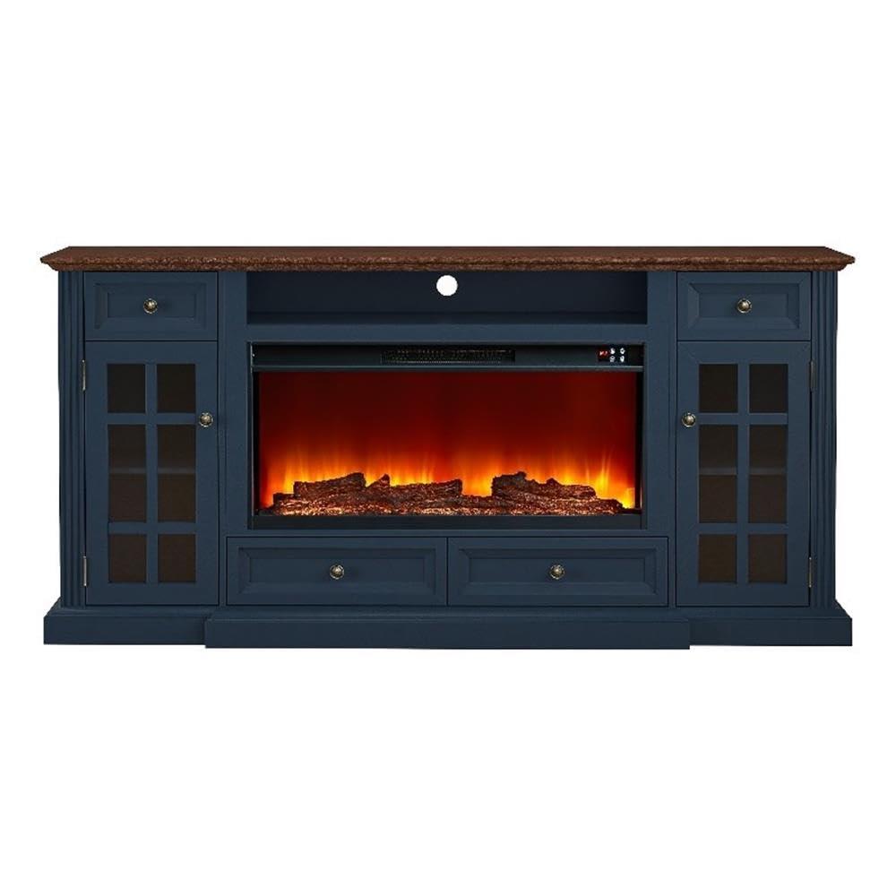 Modern TV Stand with Electric Fireplace - Fits TVs Up to 78 Inches - Navy