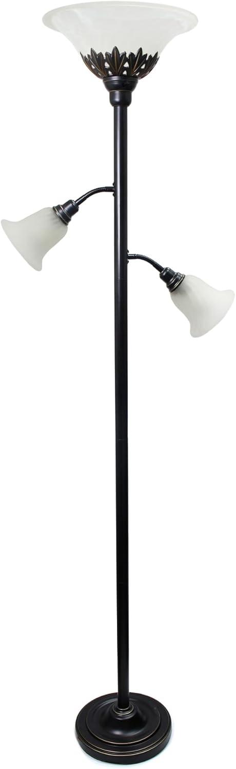 Torchiere Floor Lamp with 2 Reading Lights and Scalloped Glass Shades Bronze/White - Lalia Home: Adjustable, UL Listed, Metal Body