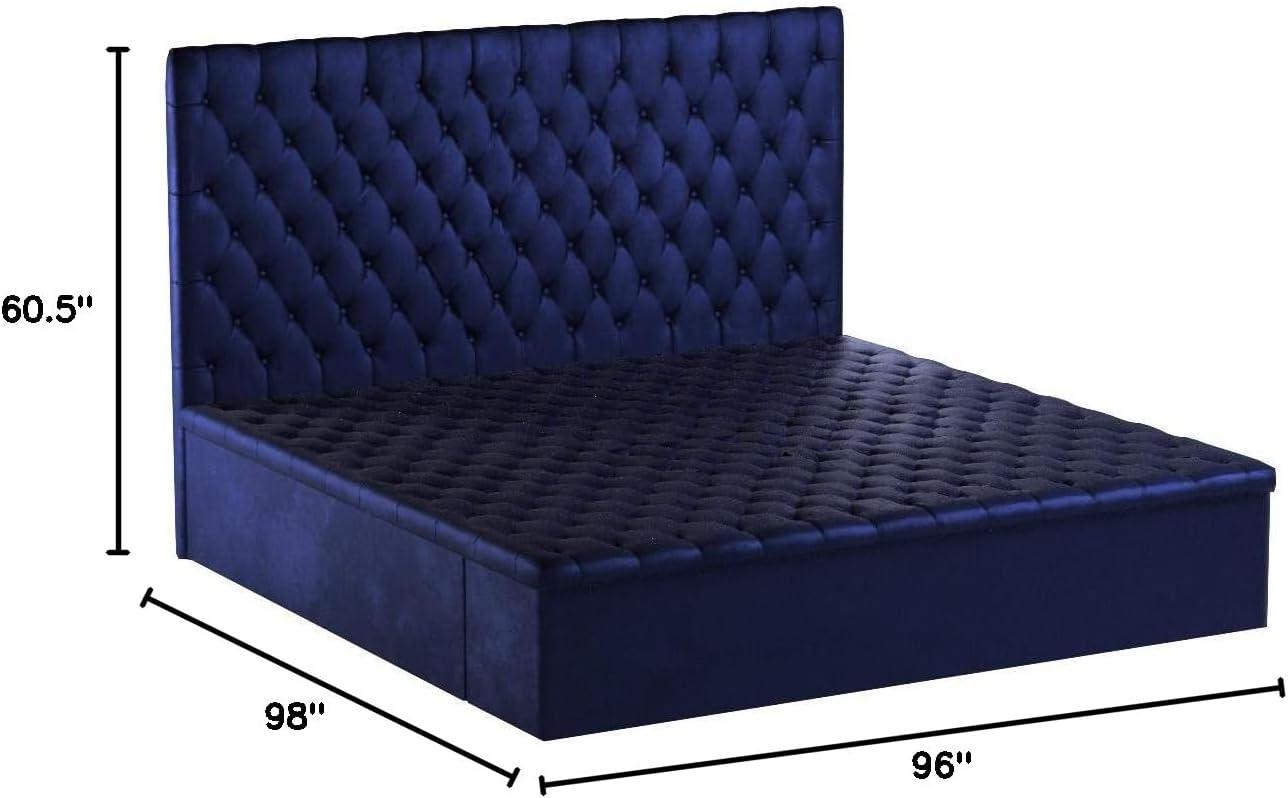 Bliss Navy Velvet King Bed (3 Boxes)-Color:Navy Velvet,Style:Contemporary