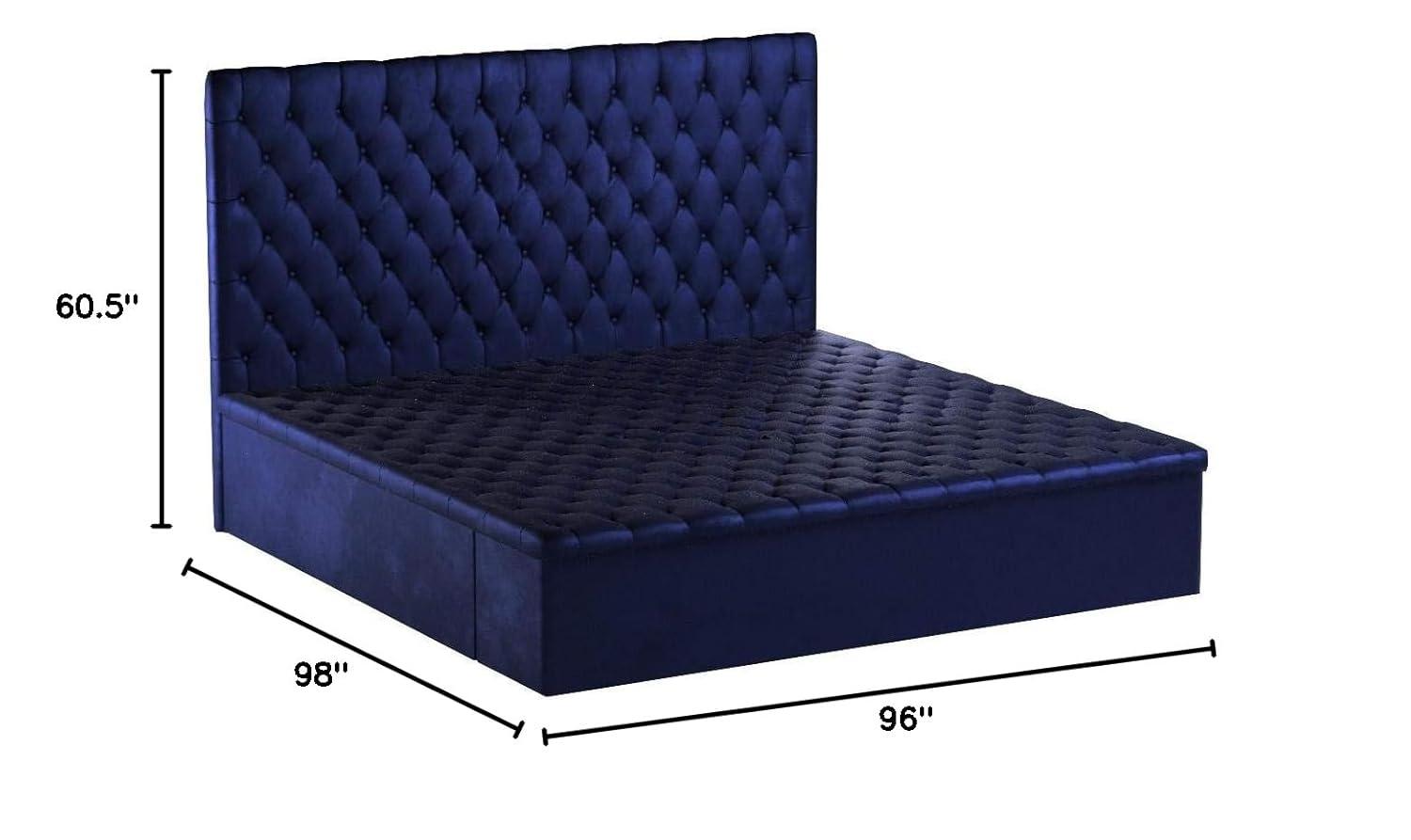 Bliss Navy Velvet King Bed (3 Boxes)-Color:Navy Velvet,Style:Contemporary