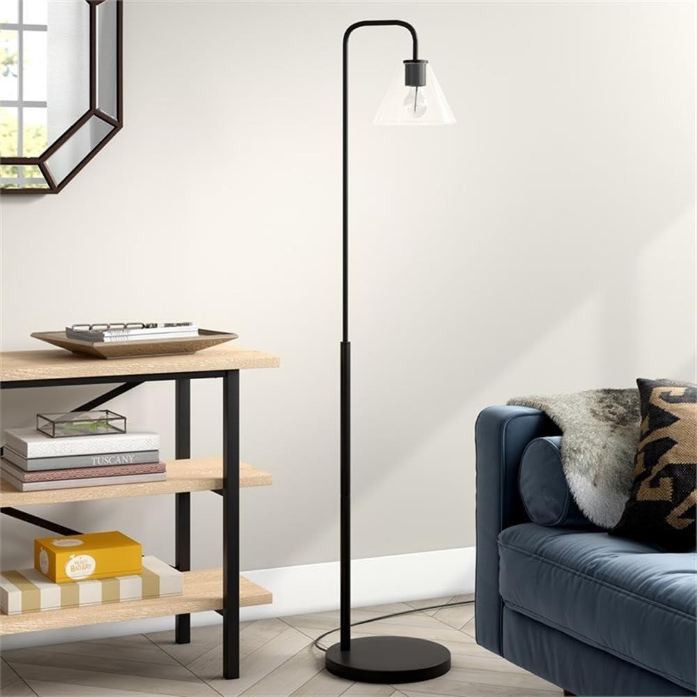 Evelyn&Zoe Henderson Arc Floor Lamp with Glass shade in Blackened Bronze/Clear