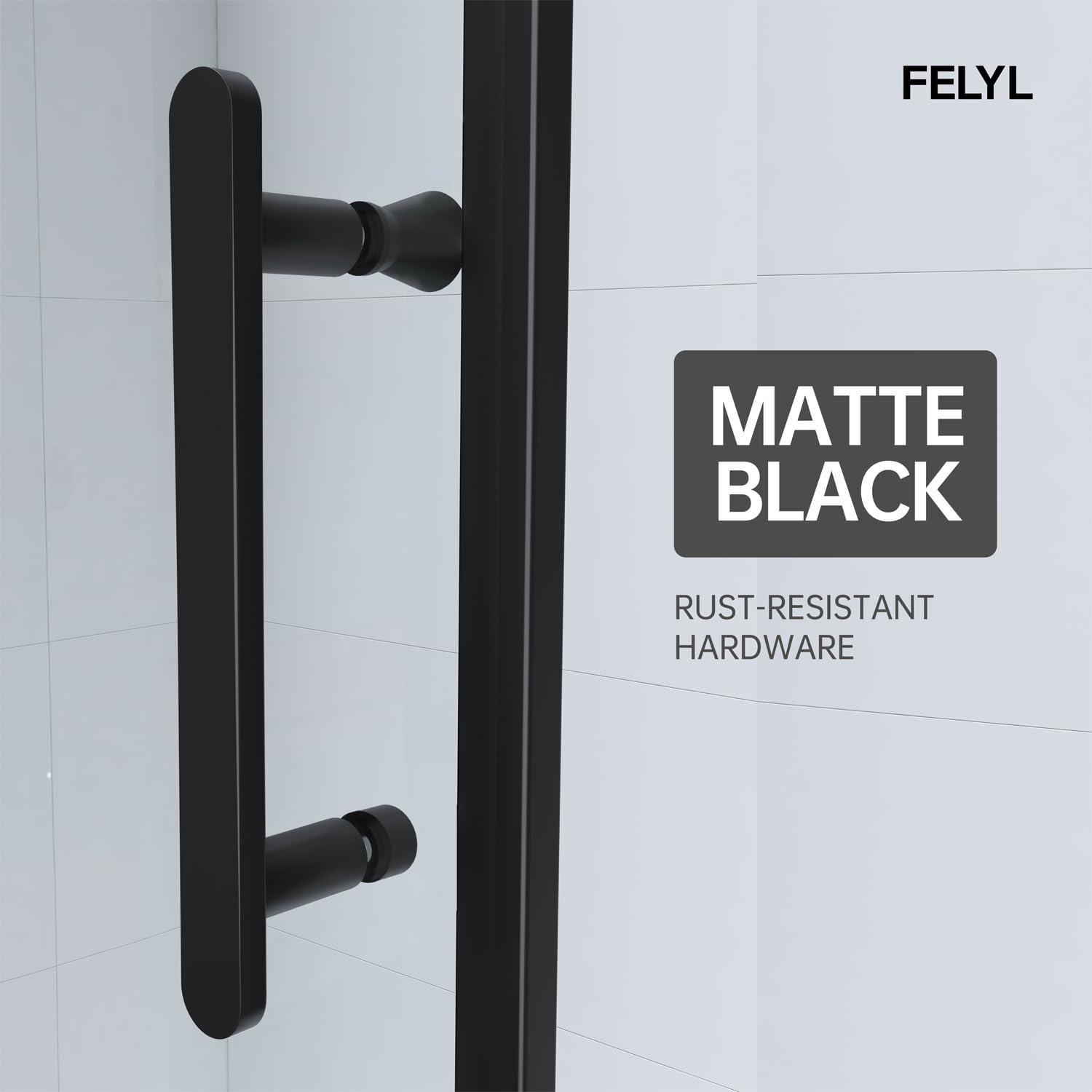 56-60" W x 72" H Framed Grid Pattern Single Sliding Shower Door with 1/4" (6mm) Clear SGCC Tempered Glass in Matte Black Finish, Reversible Installation