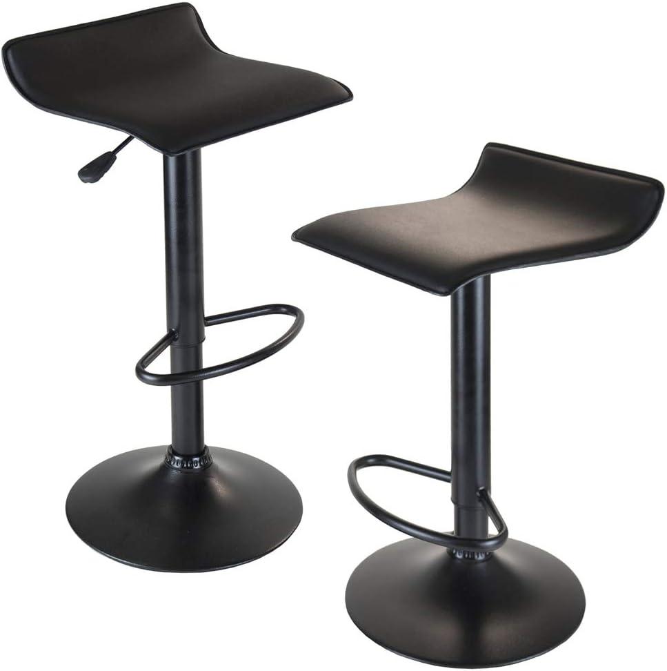 Set of 2 Obsidian Adjustable Swivel Air Lift Stool Black - Winsome: Faux Leather, Metal Frame, 22-30" Height Range