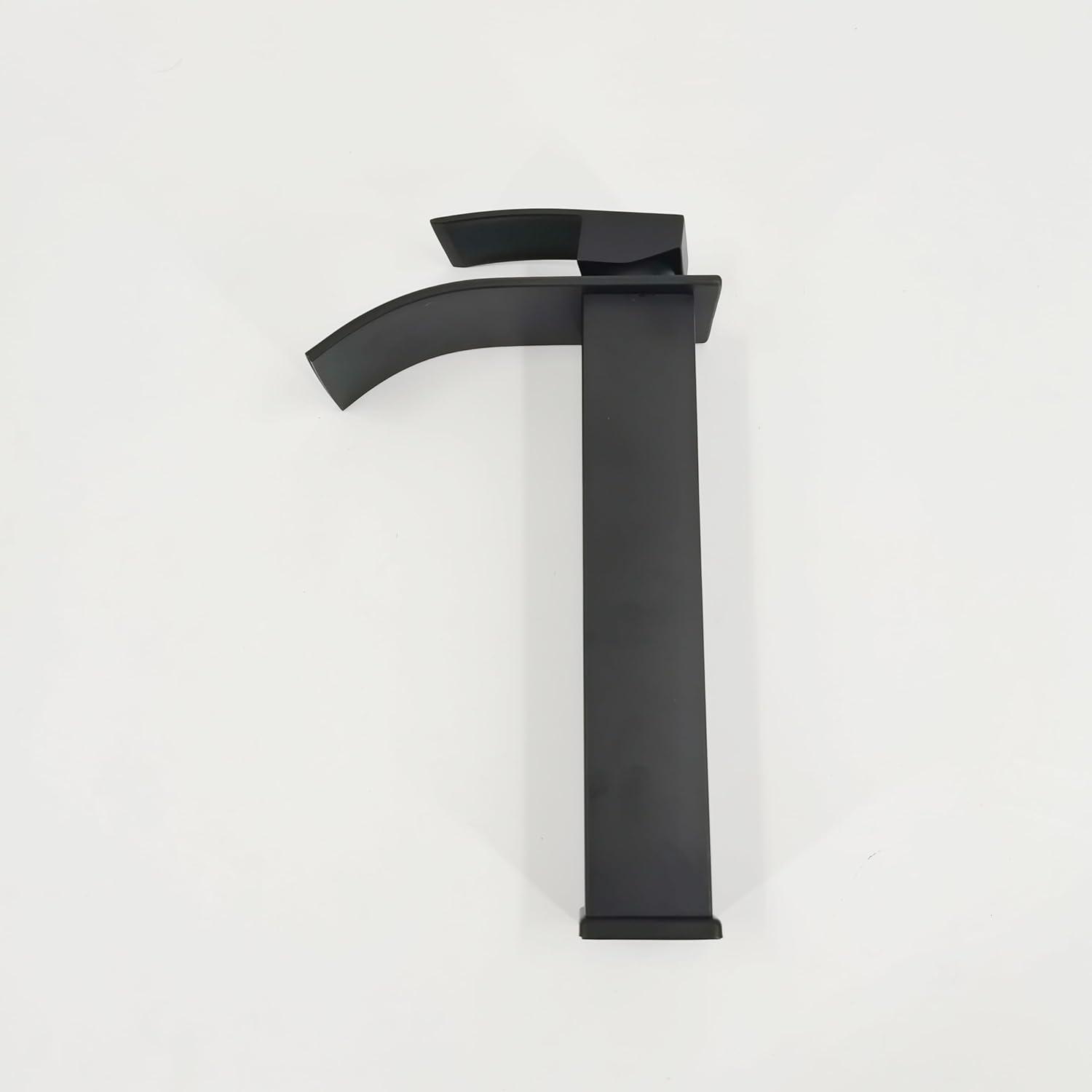 Waterfall Bathroom Faucet Single Handle，Bathroom Sink Faucet 1 Hole，Waterfall Faucet for Bathroom Sink，Vessel Sink Faucet Matte Black Tall Bathroom Faucet