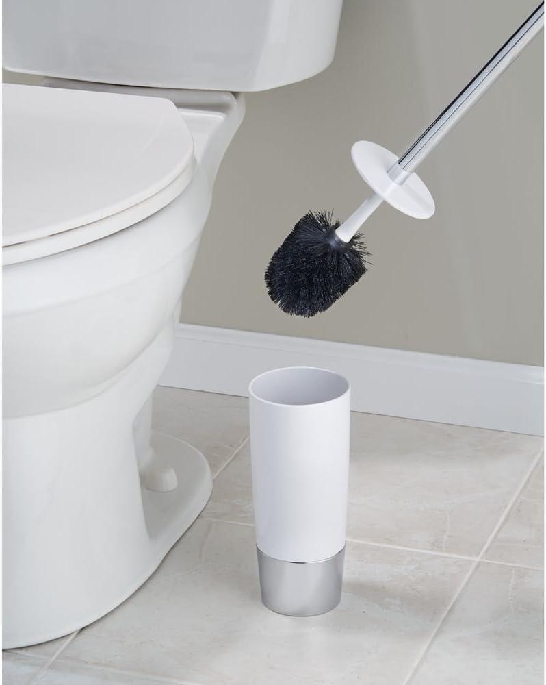 iDESIGN Duetto Plastic Toilet Bowl Brush and Holder Slim Set for Bathroom Cleaning and Storage