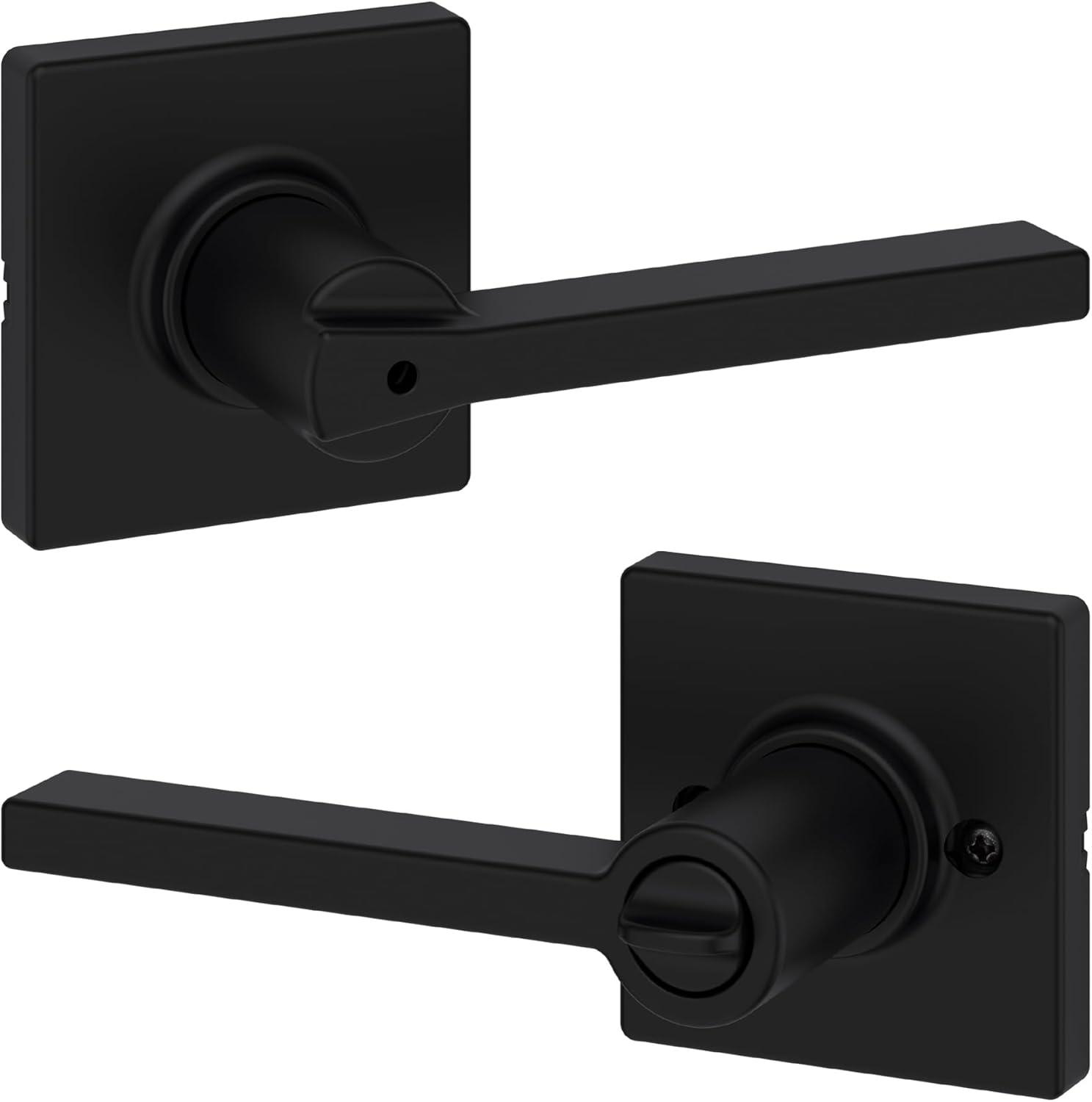 Matte Black Metal Privacy Lever with Square Rose