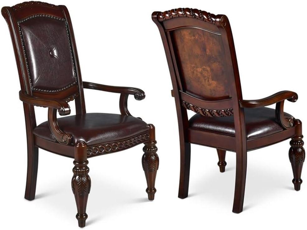 Antoinette Brown Leather and Mahogany Upholstered Dining Arm Chair