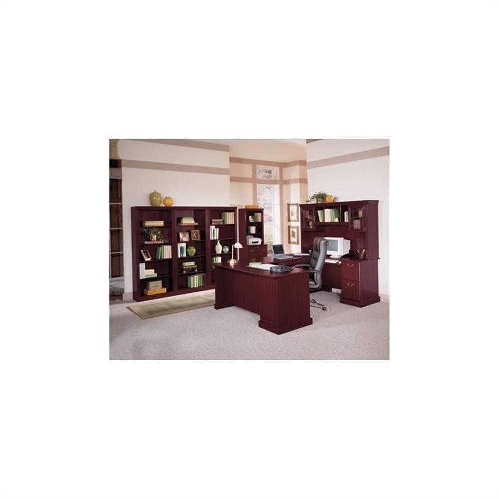 Harvest Cherry Wood L-Shaped Executive Desk with Drawers and Keyboard Tray
