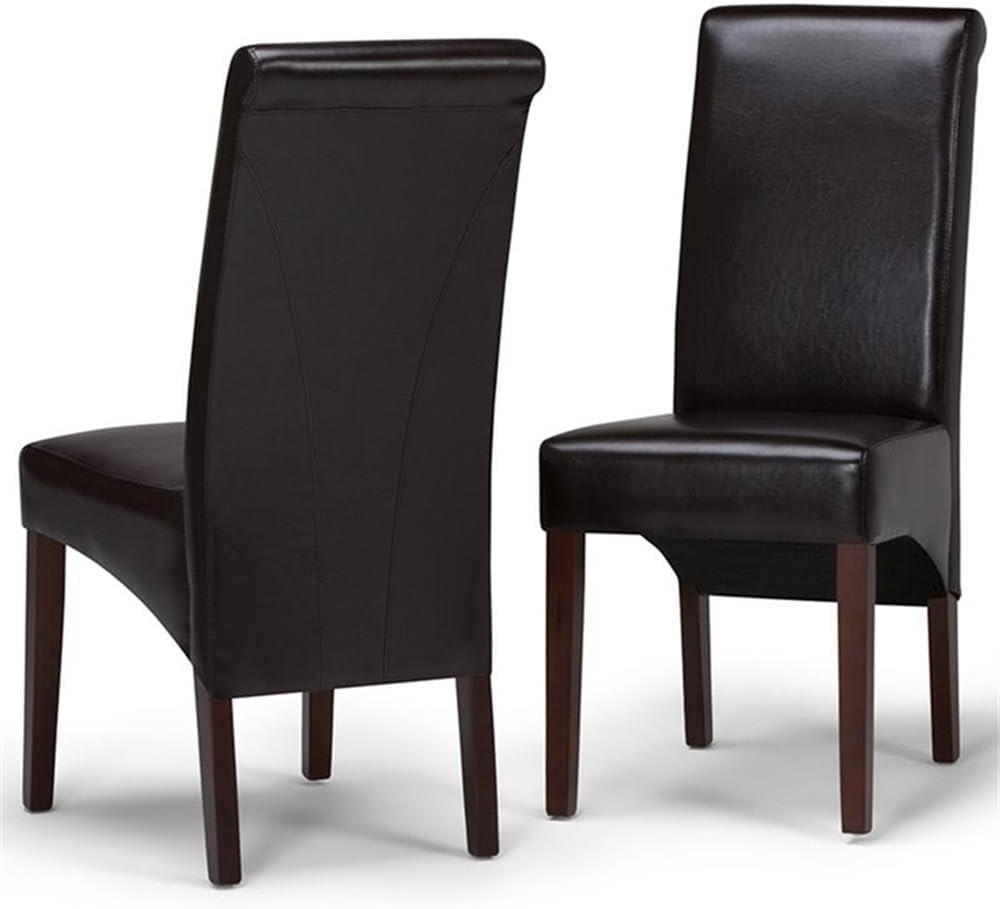 Simpli Home Avalon Transitional Deluxe Parson Dining Chair (Set of 2) in Tanners Brown Faux Leather