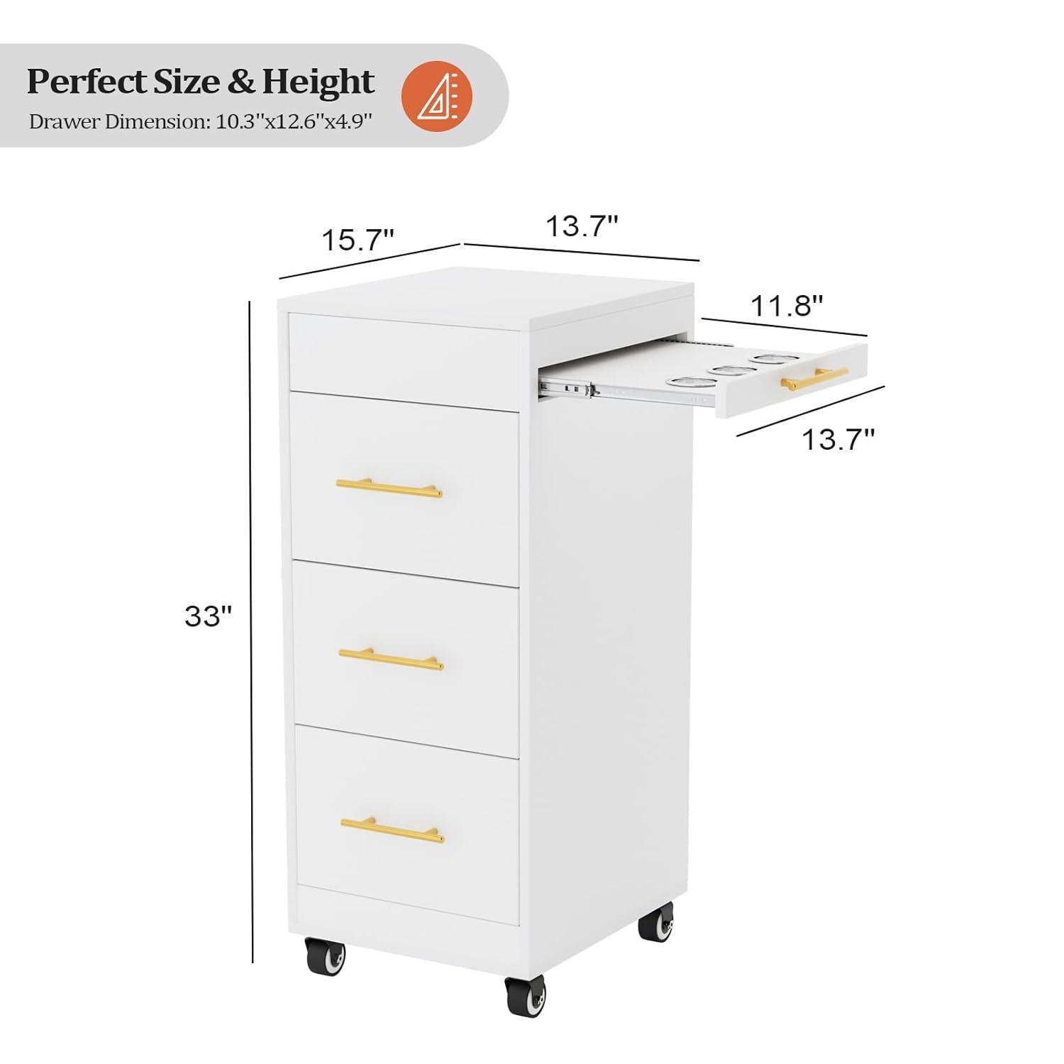Wood Salon Trolley Cart with Wheels, Hair Cart Mobile Storage Cabinet, Hairdressing Styling Tools Organizer, Rolling Salon Station for Beauty Spa Barbershop Tattoo (White)