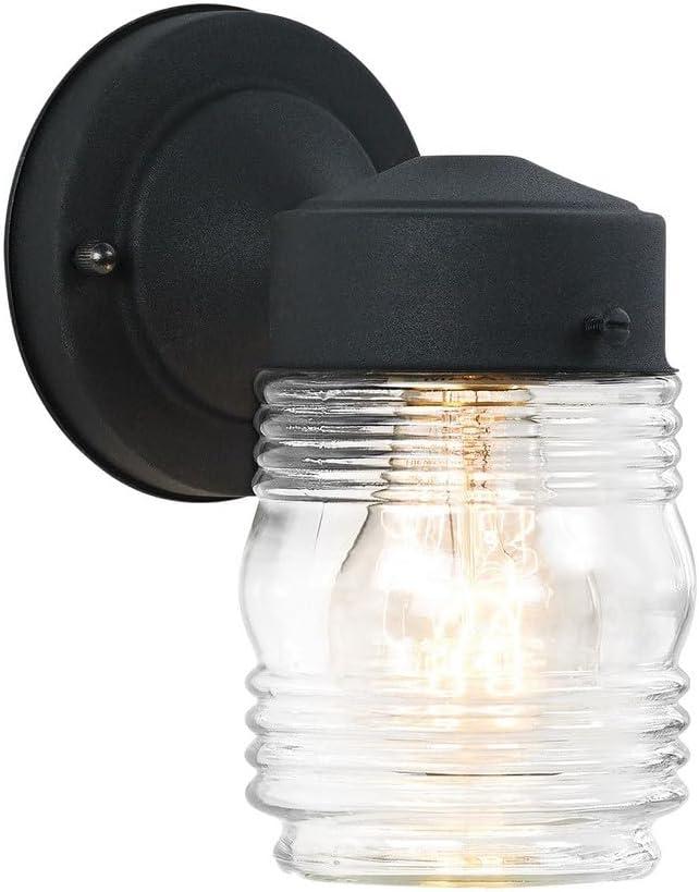 Black Steel Outdoor Wall Lantern with Clear Glass Shade