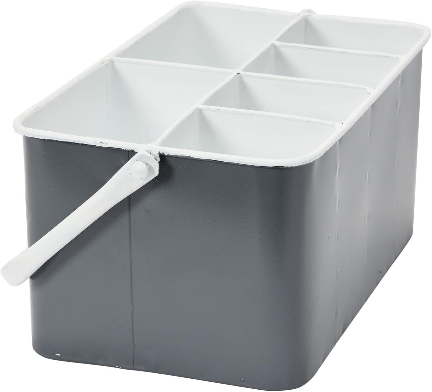 Creative Co-Op Distressed Metal Storage Caddy with 6 Compartments and Handle, Grey and White