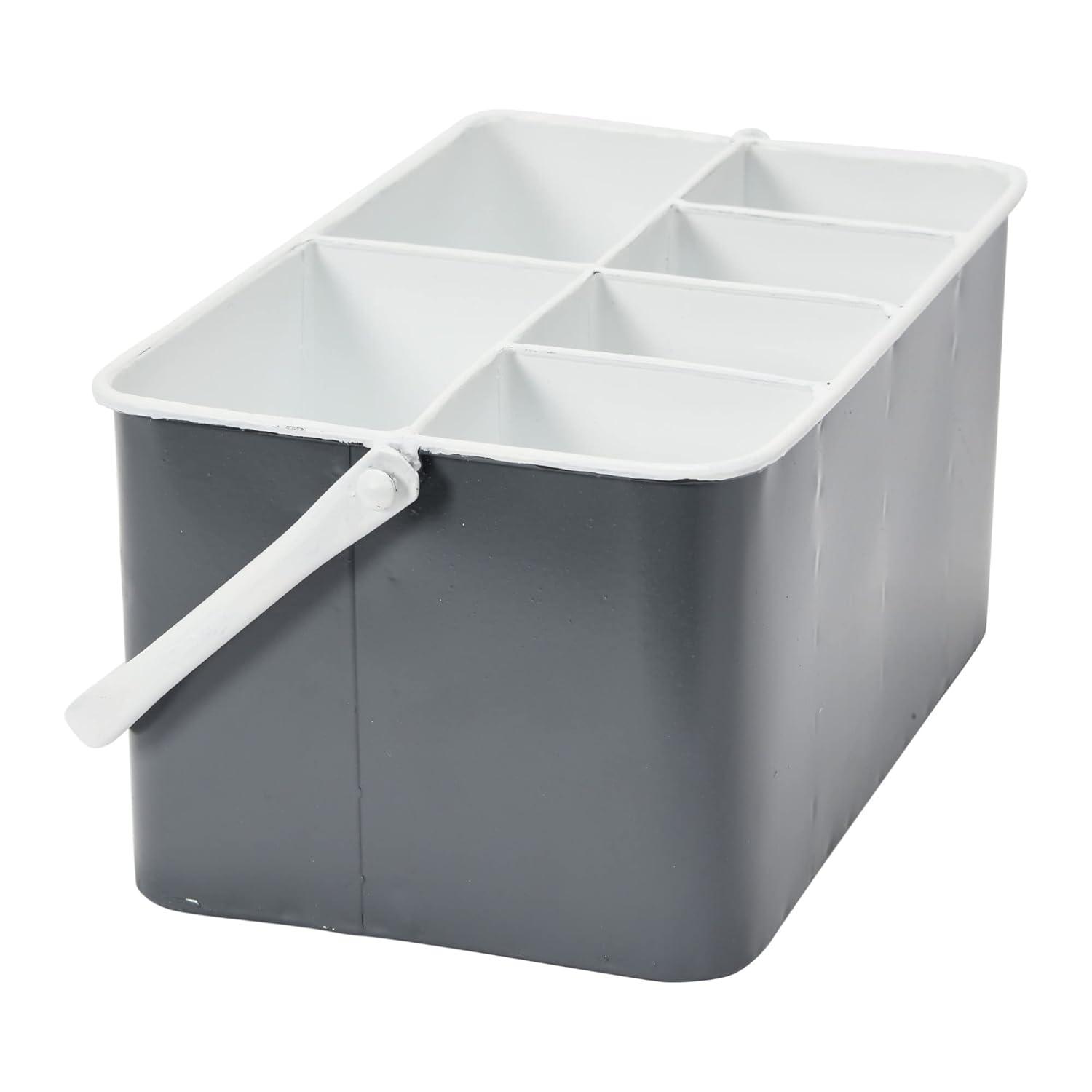 Creative Co-Op Distressed Metal Storage Caddy with 6 Compartments and Handle, Grey and White