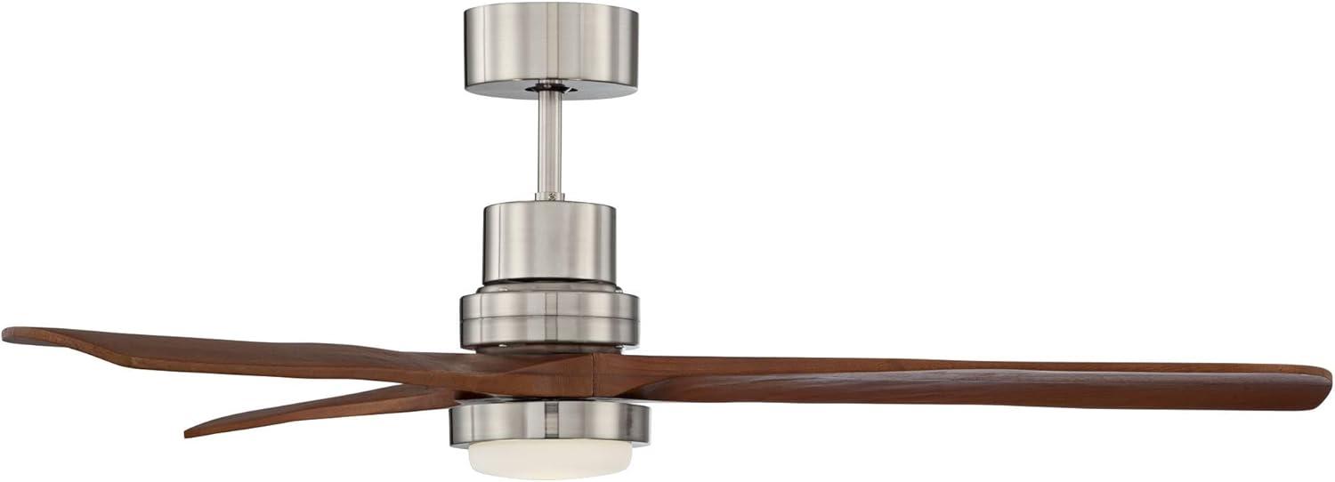 52" Casa Vieja Delta-Wing DC Rustic Farmhouse 3 Blade Indoor Ceiling Fan LED Light Remote Control Brushed Nickel Walnut Wood for Living Room Kitchen