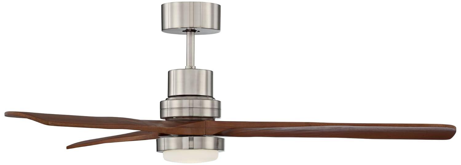 52" Casa Vieja Delta-Wing DC Rustic Farmhouse 3 Blade Indoor Ceiling Fan LED Light Remote Control Brushed Nickel Walnut Wood for Living Room Kitchen